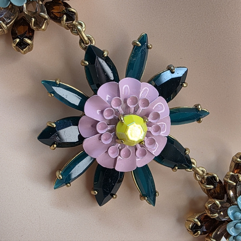 J.Crew Floral Rhinestone Enamel Statement Necklace 14” + Ext - Picture 6 of 7